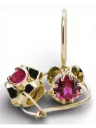 Aur galben 14K 585 Ruby cercei vec035y Rusesc Sovietic URSS Vintage bijuterii Art Deco style Bijuterii vintage Art Deco rusești,